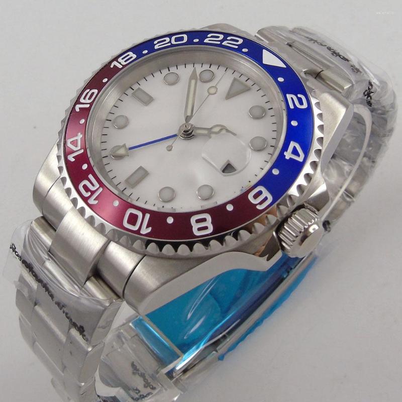 Wristwatches 40MM White Sterile Dial Sapphire Glass Date Luminous Red Blue Bezel Steel Bracelet GMT Automatic Movement Men's Watch, Solid case back
Wristwatches 40MM White Sterile Dial Sapphire Glass Date Luminous Red Blue Bezel Steel Bracelet GMT Automatic Movement Men's Watch, Solid case back