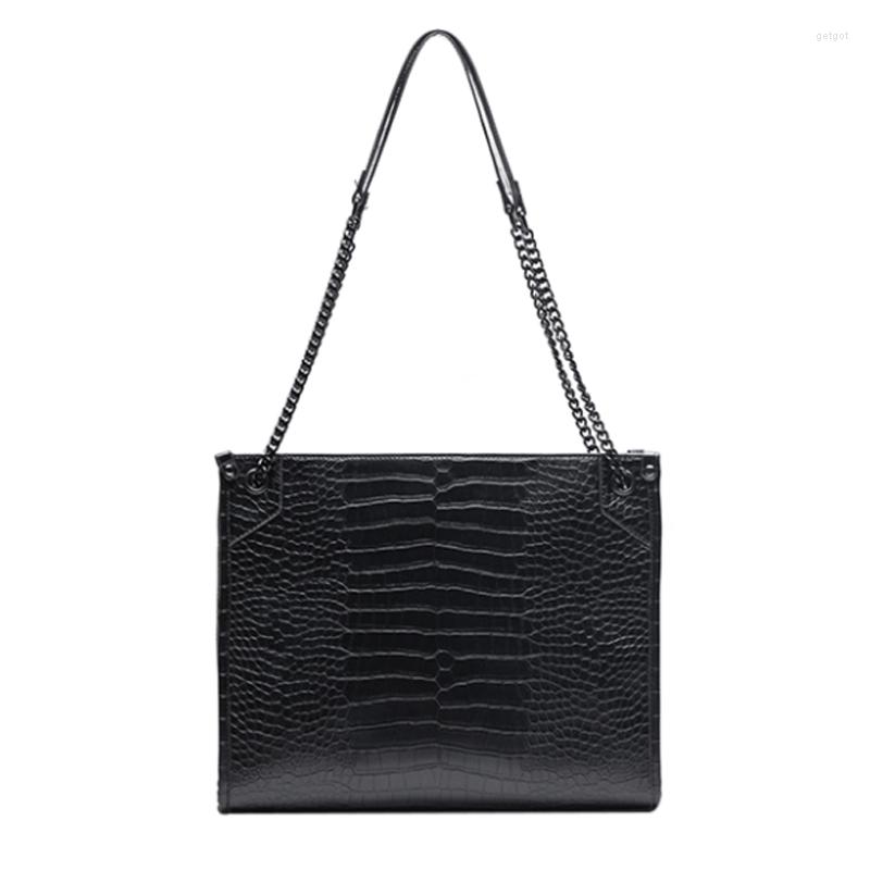 Evening Bags Retro Crocodile Pattern Shoulder Bag Chain Large Capacity Women's Commuter Tote Black