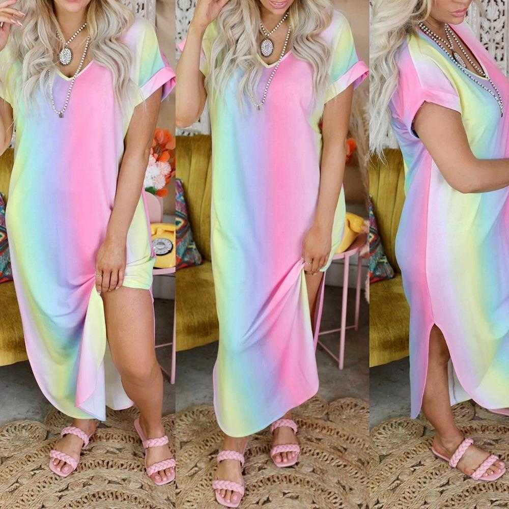 Summer Womens Tie Dye Printed Dresses V Neck Short Sleeve Loose Casual Dress Long, Picture color
Summer Womens Tie Dye Printed Dresses V Neck Short Sleeve Loose Casual Dress Long, Picture color