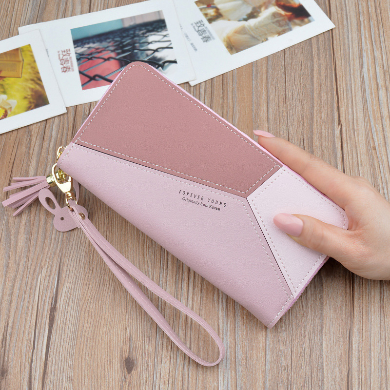 Geometric Patchwork PU Leather Women Long Zipper Wrist Purses Tassel Design Clutch Forever Young Wallet Female Card Holder, Customize
Geometric Patchwork PU Leather Women Long Zipper Wrist Purses Tassel Design Clutch Forever Young Wallet Female Card Holder, Customize