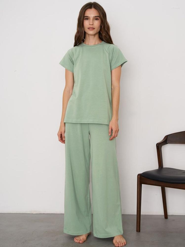 Women' Sleepwear Linad Knitted Women' Nightwear 2 Piece Sets Green O Neck Short Sleeve Tops Female Loose Trouser Suits Spring Casual
Women' Sleepwear Linad Knitted Women' Nightwear 2 Piece Sets Green O Neck Short Sleeve Tops Female Loose Trouser Suits Spring Casual