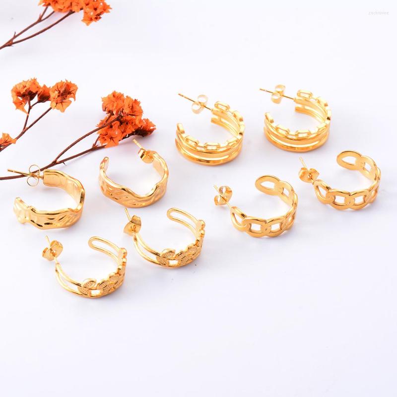 

Hoop Earrings 1Pair Stainless Steel Gold Color For Women Round Hollow Classic Hoops Ear Ring Fashion Jewelry Party