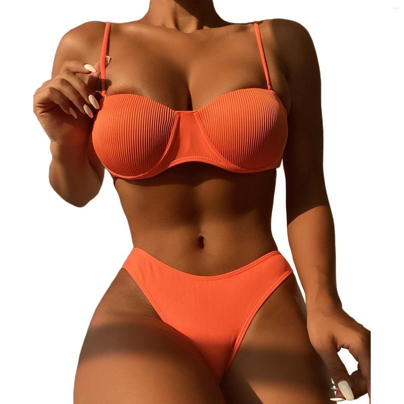 Women' Swimwear Women' Two-Piece Bikini Solid Color Gathered Underwire Swim Bra Panty Split Swimsuits, Orange
Women' Swimwear Women' Two-Piece Bikini Solid Color Gathered Underwire Swim Bra Panty Split Swimsuits, Orange