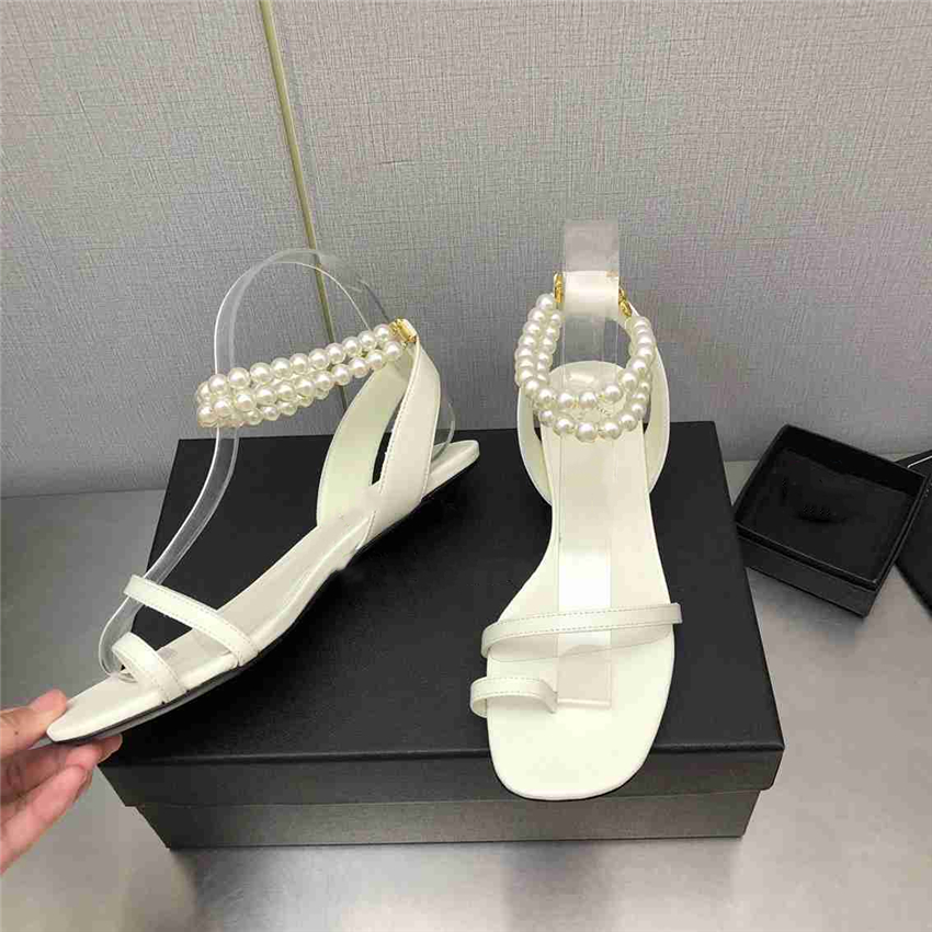 Luxury Design Sandals 2023 Fashion Channel Women Summer High Heels Leather Cross Lace up Student Casual Slippers 05-031