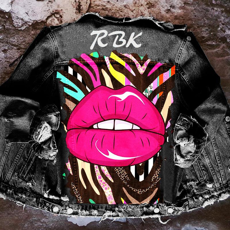 Women' Jackets Women' Autumn And Winter Style Street Personality Colorful Lip Lapel Single Breasted Straight Denim Jacket, Black
Women' Jackets Women' Autumn And Winter Style Street Personality Colorful Lip Lapel Single Breasted Straight Denim Jacket, Black