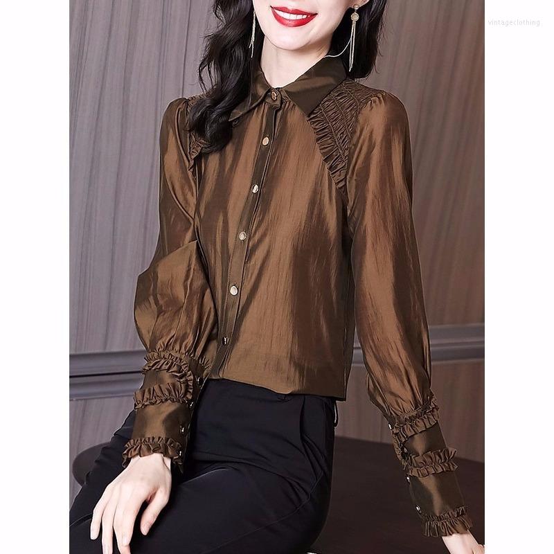 Women's Blouses Autumn Female Blouse 2023 Thin Style Light Luxury Small Crispy Street Wood Ear Long Sleeve Shirt Upper Clothes Tops, Dark brown
Women's Blouses Autumn Female Blouse 2023 Thin Style Light Luxury Small Crispy Street Wood Ear Long Sleeve Shirt Upper Clothes Tops, Dark brown
