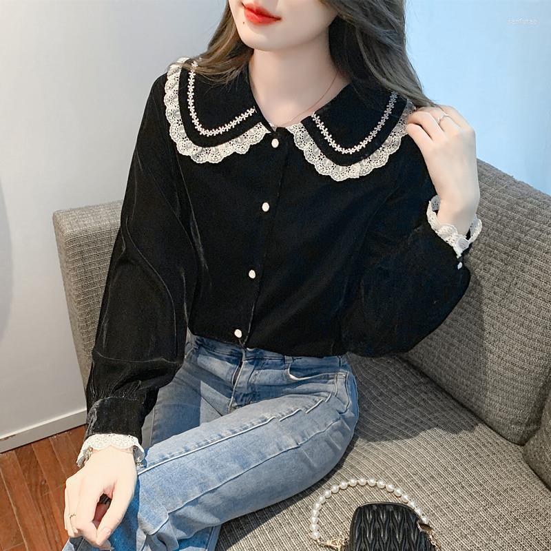 Women' Blouses Blouse Female 2023 Autumn Doll Collar Lace Shirt Women Design Niche Black Velvet All-match Long Sleeve Casual
Women' Blouses Blouse Female 2023 Autumn Doll Collar Lace Shirt Women Design Niche Black Velvet All-match Long Sleeve Casual
