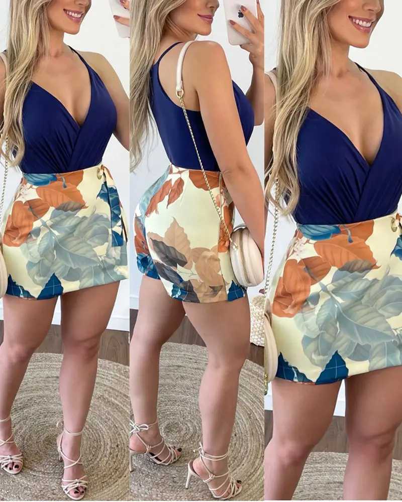 Women' Tracksuits Summer Woman Chic Sexy Skinny V-Neck Spaghetti Strap Sleeveless Tops & Above Knee Tropical Print Tied Detail Skorts
Women' Tracksuits Summer Woman Chic Sexy Skinny V-Neck Spaghetti Strap Sleeveless Tops & Above Knee Tropical Print Tied Detail Skorts