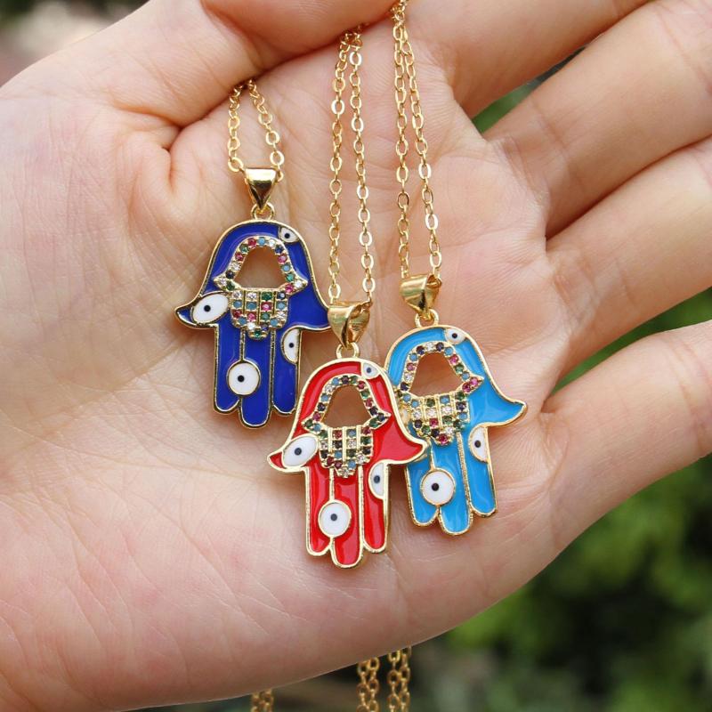 Pendant Necklaces 1Pcs Fashion Trendy Gold Color Link Chain Charm Enameled Hand Sets Cubic Zircon Necklace For Women Jewelry
Pendant Necklaces 1Pcs Fashion Trendy Gold Color Link Chain Charm Enameled Hand Sets Cubic Zircon Necklace For Women Jewelry