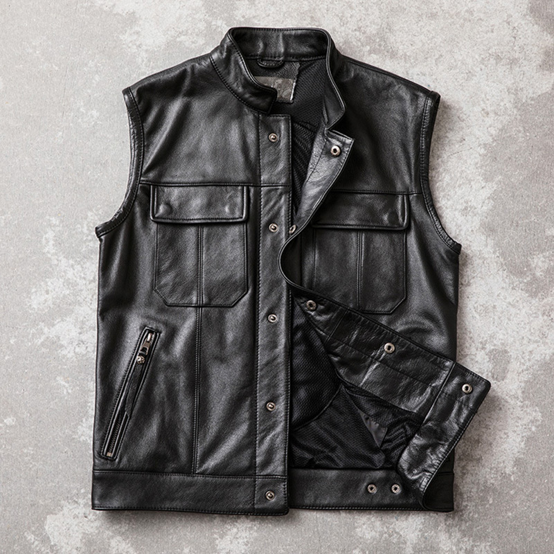 Men Vests Motorcycle Biker Leather Vest Men Genuine Cow Sleeveless Jackets 100 REAL Cowhide Stand Collar Waistcoat Outwear 230225, Black
Men Vests Motorcycle Biker Leather Vest Men Genuine Cow Sleeveless Jackets 100 REAL Cowhide Stand Collar Waistcoat Outwear 230225, Black