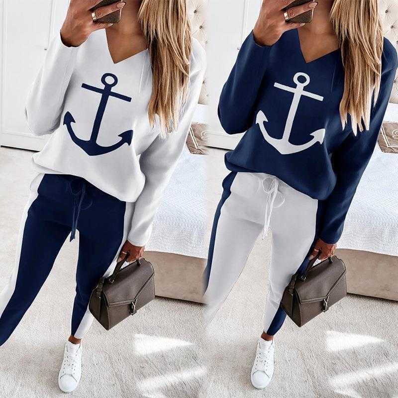Spring Pant Womens Clothing Boat Anchor Printed Long Sleeve V Neck Fashion Casual, White
Spring Pant Womens Clothing Boat Anchor Printed Long Sleeve V Neck Fashion Casual, White