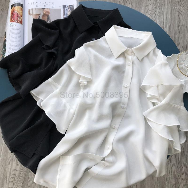 Women' Blouses Woman White Black Silk Shirt With Frills Half Length Layered Ruffled Front Buttons Up Fashion Tops
Women' Blouses Woman White Black Silk Shirt With Frills Half Length Layered Ruffled Front Buttons Up Fashion Tops
