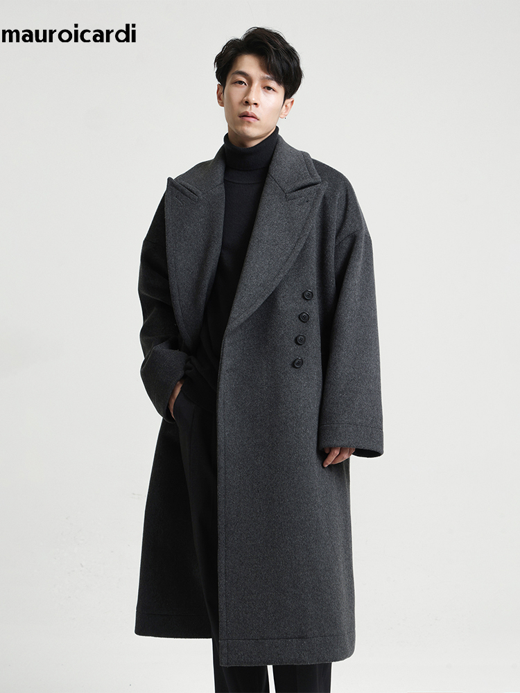 Men's Wool Blends Mauroicardi Autumn Winter Long Oversized Casual Soft Warm Dark Grey Woolen Coats Men Loose Stylish Luxury Designer Clothes 230225, Black
Men's Wool Blends Mauroicardi Autumn Winter Long Oversized Casual Soft Warm Dark Grey Woolen Coats Men Loose Stylish Luxury Designer Clothes 230225, Black