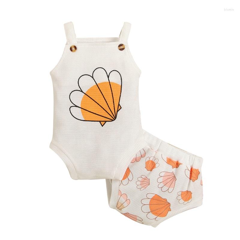 Clothing Sets Infant Baby Girl Two Piece Outifts Shell Pattern Print Sleeveless Button Shoulder Strap Romper Elastic Waist Matching Shorts
Clothing Sets Infant Baby Girl Two Piece Outifts Shell Pattern Print Sleeveless Button Shoulder Strap Romper Elastic Waist Matching Shorts