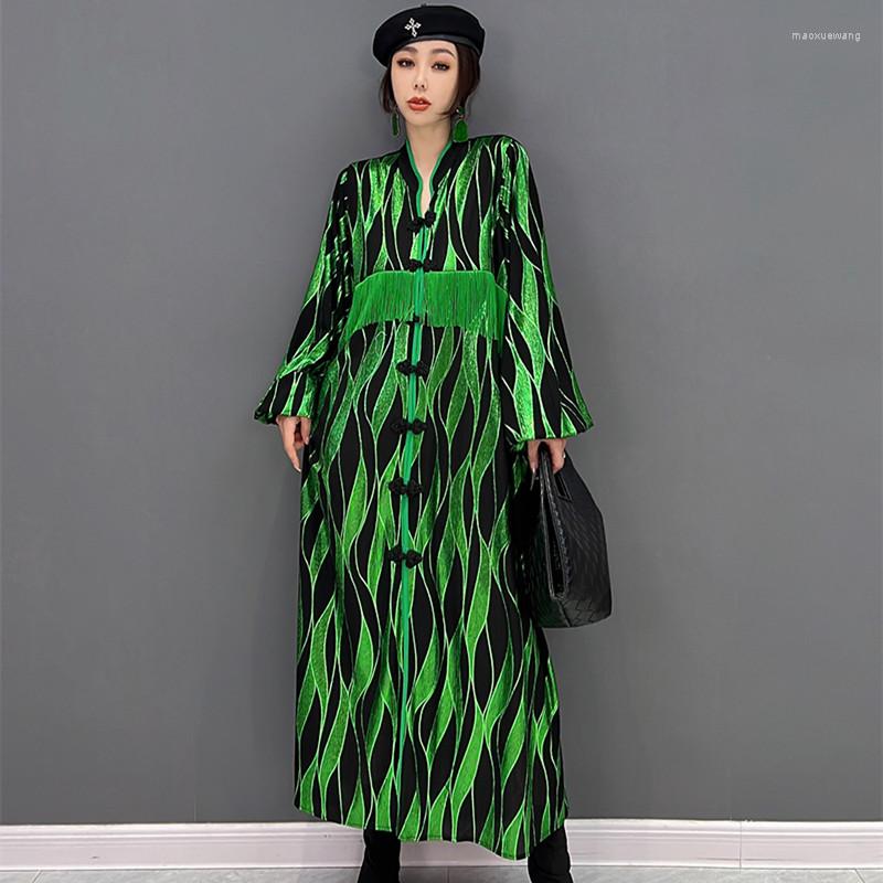 Casual Dresses Colorblocked Autumn Dress Chinese Button V Neck Long Sleeve Stylish Fringe Party Vestido Largo, Green
Casual Dresses Colorblocked Autumn Dress Chinese Button V Neck Long Sleeve Stylish Fringe Party Vestido Largo, Green