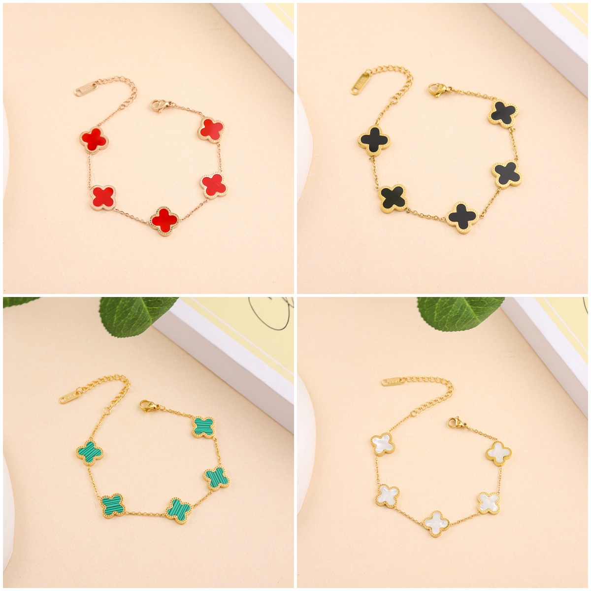 Elegant and classic design, colorful four-color clover pendant bracelet, 18K gold stainless steel jewelry, women's gift
Elegant and classic design, colorful four-color clover pendant bracelet, 18K gold stainless steel jewelry, women's gift