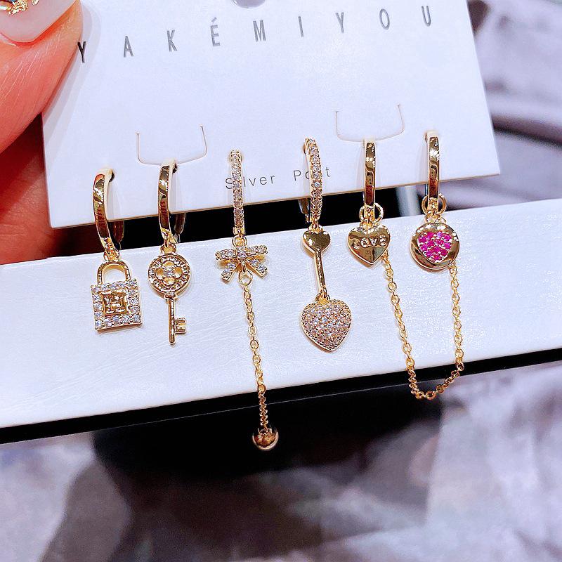 Hoop Earrings & Huggie Fashion 6 Piece Delicate Zircon Lock Key Heart Pendant Vintage Gold For Women JewelryHoop HuggieHoop
Hoop Earrings & Huggie Fashion 6 Piece Delicate Zircon Lock Key Heart Pendant Vintage Gold For Women JewelryHoop HuggieHoop