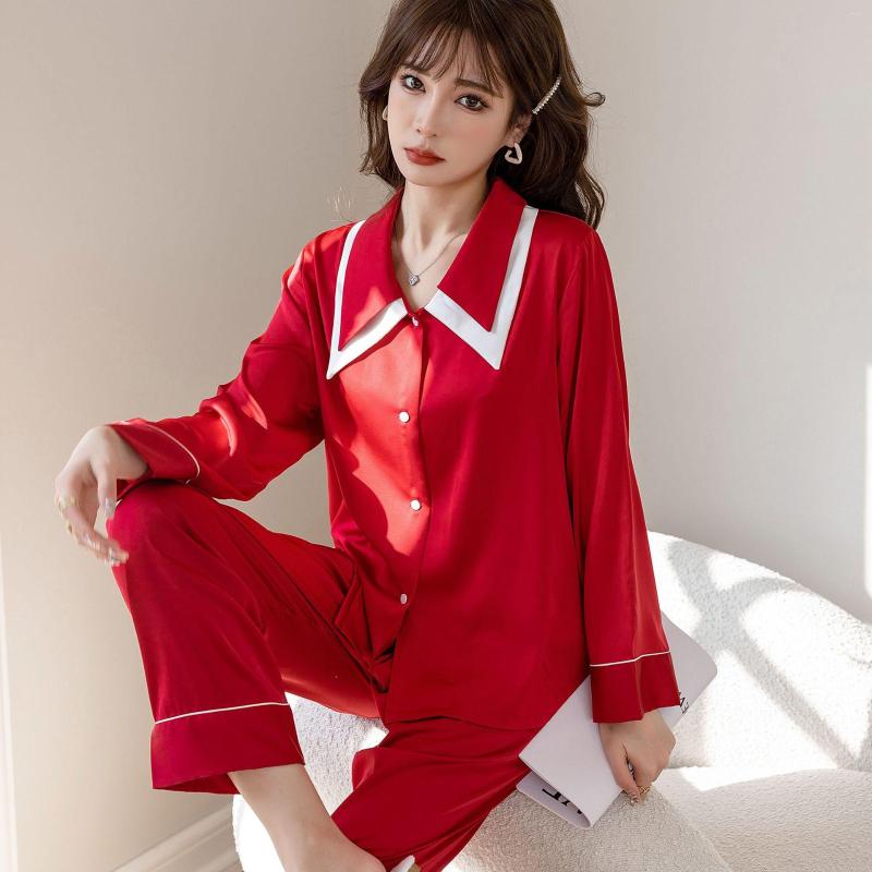 Women's Sleepwear Spring/Summer Long-sleeved Trousers Homewear Suit Style Double Collar Ice And Snow Silk Women 2 Comfy Pajamas, White
Women's Sleepwear Spring/Summer Long-sleeved Trousers Homewear Suit Style Double Collar Ice And Snow Silk Women 2 Comfy Pajamas, White