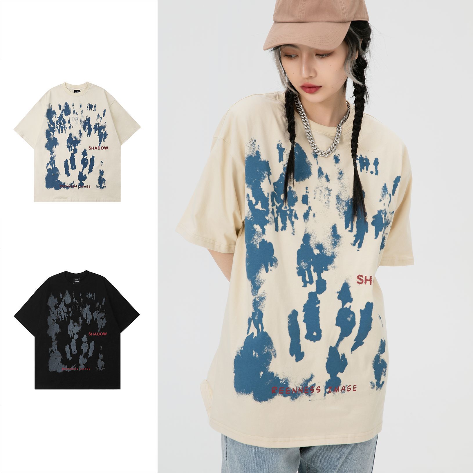American street high street tide sign abstract figure theme overs short-sleeved T-shirt over size
American street high street tide sign abstract figure theme overs short-sleeved T-shirt over size