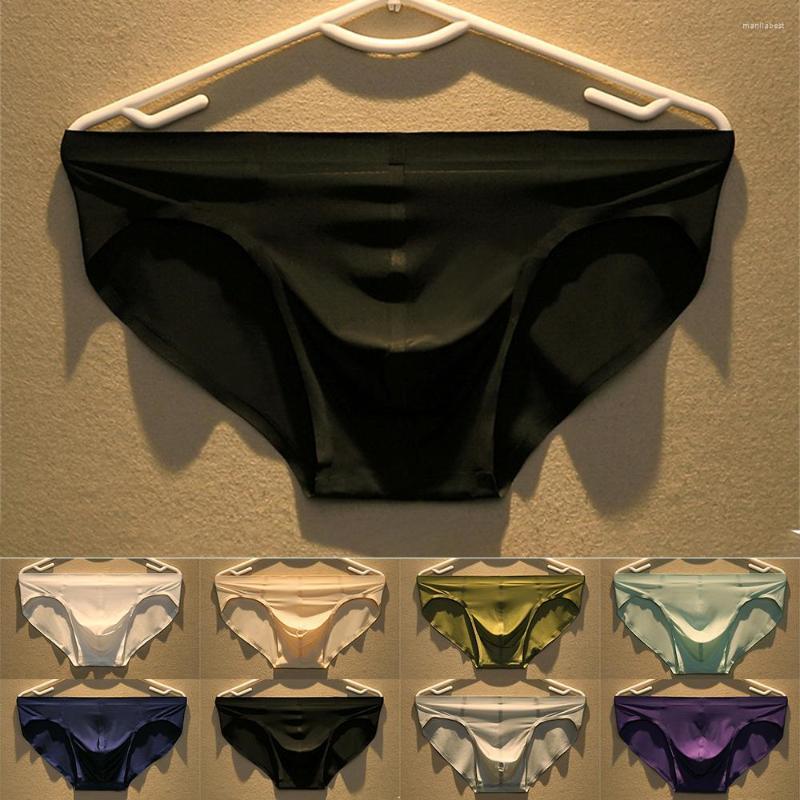 Underpants 2023 Men Sexy Underwear Panties Ice Silk Solid Quick Dry Comfortable Breathable Convex Pouch Bottom Briefs, White