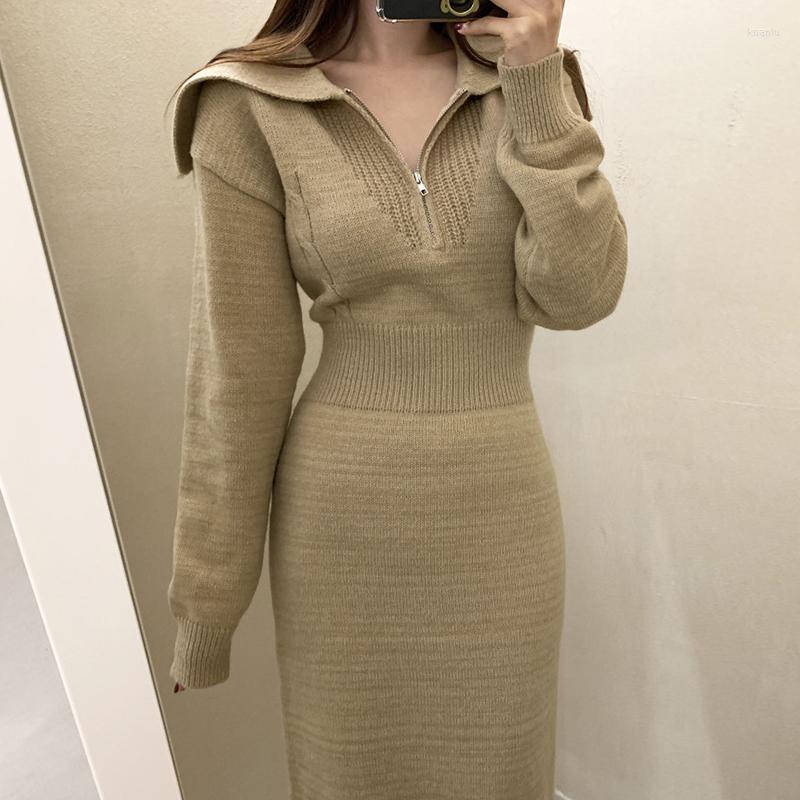 Casual Dresses Korean Style Office Lady Sailor Collar Slim Long-sleeved Knitted Dress Women's Chic Autumn Winter Fashion Female Clothes, Khaki
Casual Dresses Korean Style Office Lady Sailor Collar Slim Long-sleeved Knitted Dress Women's Chic Autumn Winter Fashion Female Clothes, Khaki