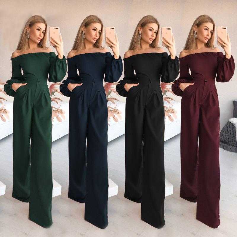 Autumn And Winter Womens Clothing Jumpsuit Off Neck Slim Fit Trousers Long Sleeve, Wine
Autumn And Winter Womens Clothing Jumpsuit Off Neck Slim Fit Trousers Long Sleeve, Wine