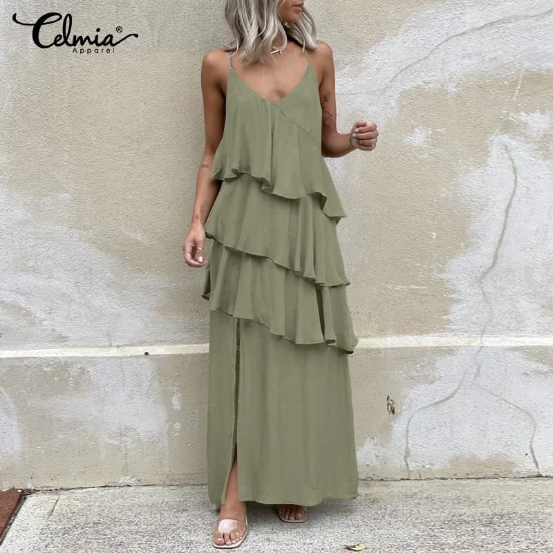 Casual Dresses Celmia Bohemian Ruffled Maxi Dress 2023 Summer Women Sexy Spaghetti Strap Layered Long Beach Sundress Loose Party Vestido, Black
Casual Dresses Celmia Bohemian Ruffled Maxi Dress 2023 Summer Women Sexy Spaghetti Strap Layered Long Beach Sundress Loose Party Vestido, Black