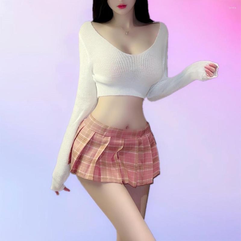 Bras Sets Sexy Elastic Knitted Tight Sweater Crop Top Plaid Miniskirt Pink Skirt Babydoll Anime School Girls Cosplay Clubwear Costumes, Skirt navy blue
Bras Sets Sexy Elastic Knitted Tight Sweater Crop Top Plaid Miniskirt Pink Skirt Babydoll Anime School Girls Cosplay Clubwear Costumes, Skirt navy blue
