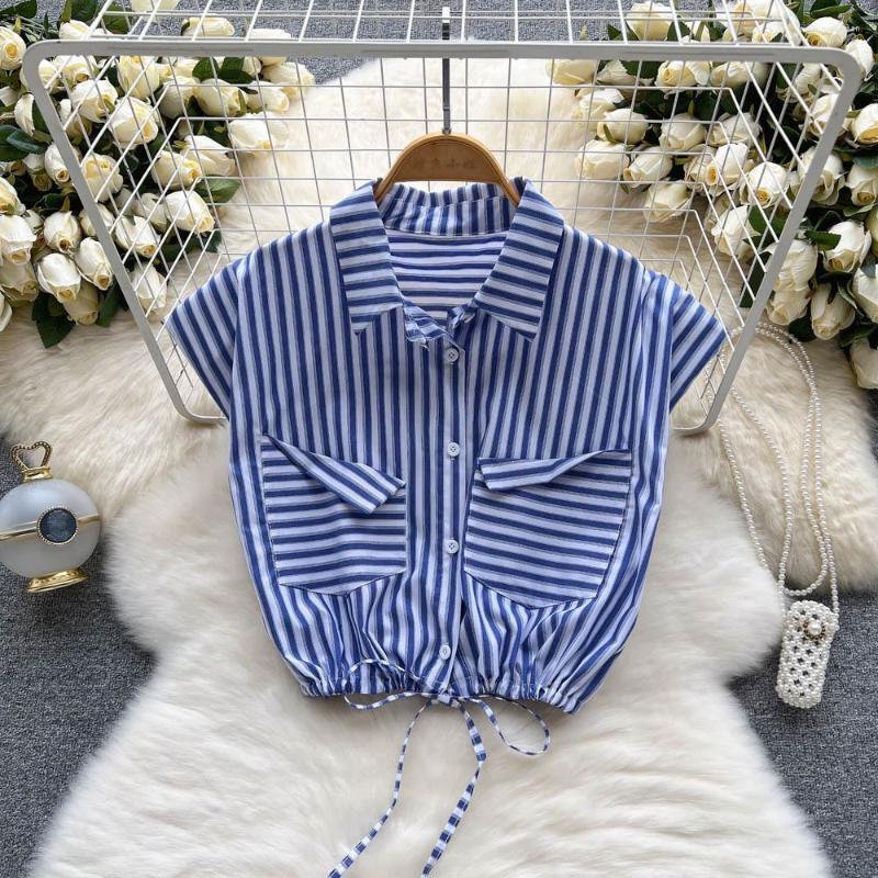 Women's Blouses Summer French High Sense Of Drawstring Short Unique Chic Small Striped Sleeveless Shirt, Khaki
Women's Blouses Summer French High Sense Of Drawstring Short Unique Chic Small Striped Sleeveless Shirt, Khaki