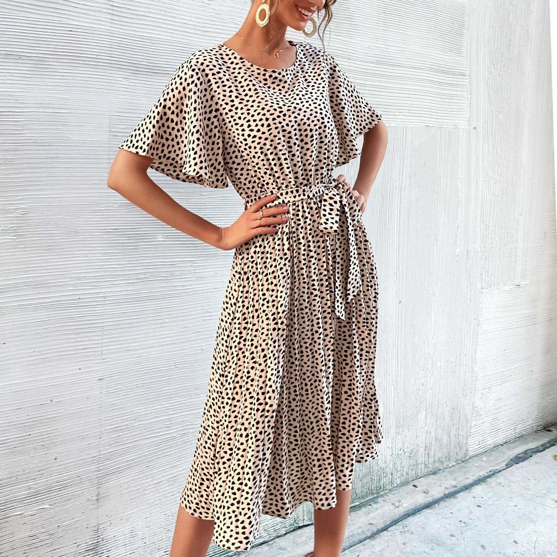 Womens Summer Ruffle Sleeve Leopard Print Printed Dress Lace Up Pleated, Black
Womens Summer Ruffle Sleeve Leopard Print Printed Dress Lace Up Pleated, Black