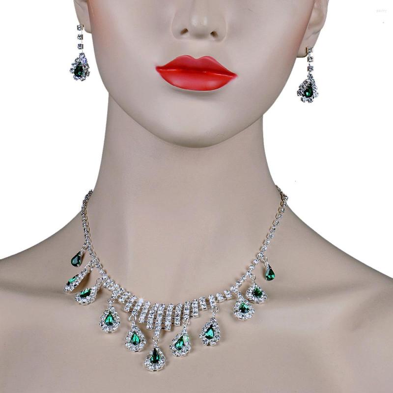 Necklace Earrings Set Chran Green Drop Crystal Jewelry Silver Plated Simple Rhinestone, Picture shown
Necklace Earrings Set Chran Green Drop Crystal Jewelry Silver Plated Simple Rhinestone, Picture shown