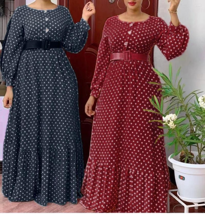 Ethnic Clothing Sweet Style Maxi Dresses For Women O-neck Dot Print Africaine Femme Robe Vestidos Long Sleeve Elegant Ruffle Dress
Ethnic Clothing Sweet Style Maxi Dresses For Women O-neck Dot Print Africaine Femme Robe Vestidos Long Sleeve Elegant Ruffle Dress