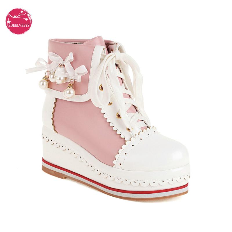 Boots Women Kawaii Lolita Lace-Up Ankle Bootie Wedges Platform Outdoor Cosplay Dress Shoes With Pearl Sring Bead Plus Size 34-48, Yellow
Boots Women Kawaii Lolita Lace-Up Ankle Bootie Wedges Platform Outdoor Cosplay Dress Shoes With Pearl Sring Bead Plus Size 34-48, Yellow