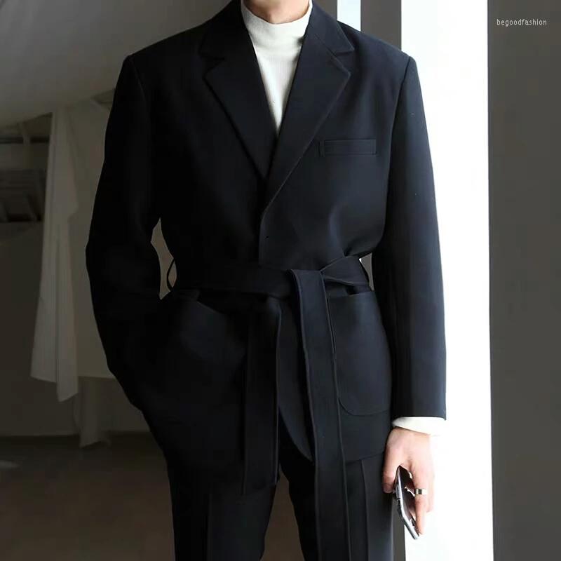 Men's Suits 2 Pieces Men Woolen Black Lapel With Belt Gentleman Tailored Fashion Formal Business Wedding Causal Daily Blazer Pants, Blue 
Men's Suits 2 Pieces Men Woolen Black Lapel With Belt Gentleman Tailored Fashion Formal Business Wedding Causal Daily Blazer Pants, Blue