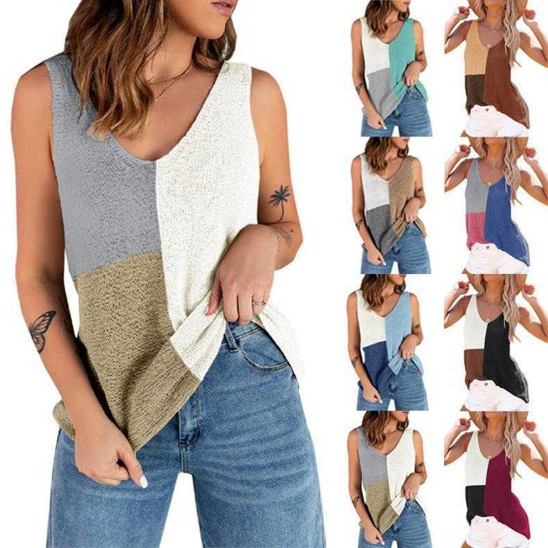 Spring And Summer Womens Tanks Waistcoat Stitching Contrast Color Knitted Loose, White
Spring And Summer Womens Tanks Waistcoat Stitching Contrast Color Knitted Loose, White