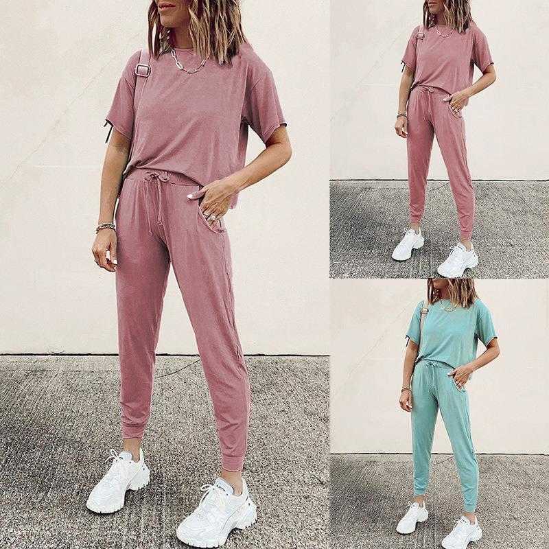 Summer Pant Womens Clothing Solid Color Round Neck Short Sleeves Casual Suit, Dark powder
Summer Pant Womens Clothing Solid Color Round Neck Short Sleeves Casual Suit, Dark powder