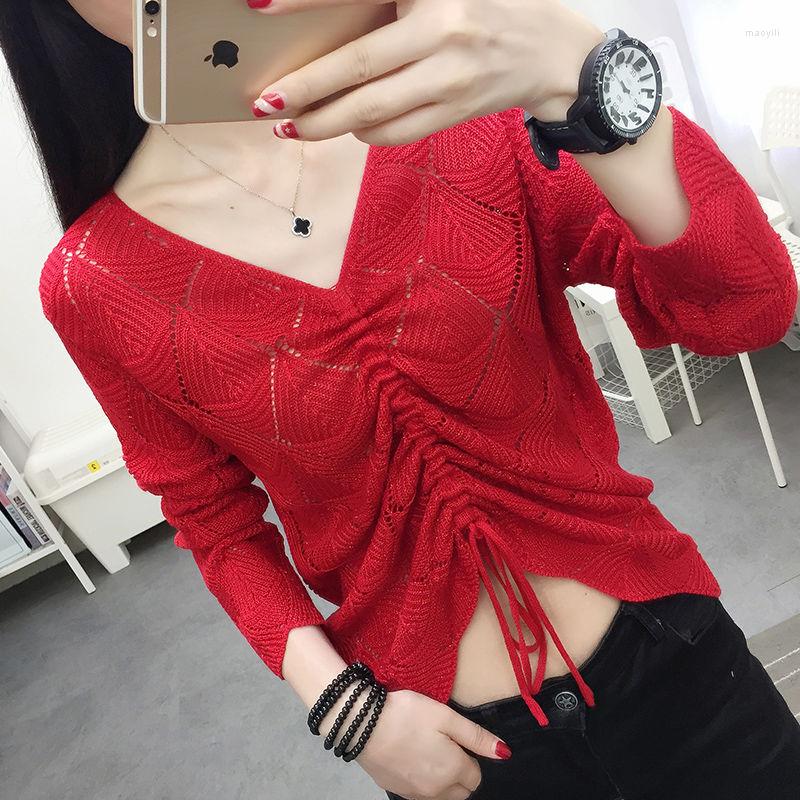 Women' Sweaters Women V-neck Bottoming Female Loose Long-sleeved Bright Silk Thin Tops Ladies Autumn Hollow Drawstring Net Red Sweater, Pink
Women' Sweaters Women V-neck Bottoming Female Loose Long-sleeved Bright Silk Thin Tops Ladies Autumn Hollow Drawstring Net Red Sweater, Pink