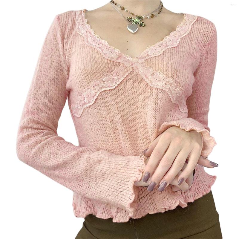 Women' T Shirts Women Fashion Wild Crop Tops Lace Patchwork V-Neck Long Sleeve Knitted T-Shirts Spring Autumn Slim Fit Bottoming
Women' T Shirts Women Fashion Wild Crop Tops Lace Patchwork V-Neck Long Sleeve Knitted T-Shirts Spring Autumn Slim Fit Bottoming