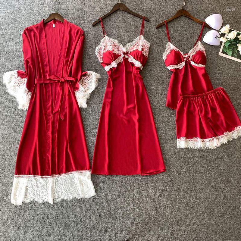 Women's Sleepwear 4PCS Pajamas Set Women Soft Kimono Bathrobe GownSatin Lounge Wear Lace Patchwork Nightwear Intimate Lingerie Homewear, Pink
Women's Sleepwear 4PCS Pajamas Set Women Soft Kimono Bathrobe GownSatin Lounge Wear Lace Patchwork Nightwear Intimate Lingerie Homewear, Pink