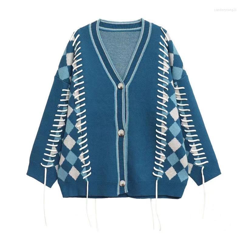 Women's Knits Women Sweater V-neck Splicing Color Matching Oversized Cardigan Drawstring Bandage Long Loose Grid Knitting Tops 2023, Blue
Women's Knits Women Sweater V-neck Splicing Color Matching Oversized Cardigan Drawstring Bandage Long Loose Grid Knitting Tops 2023, Blue