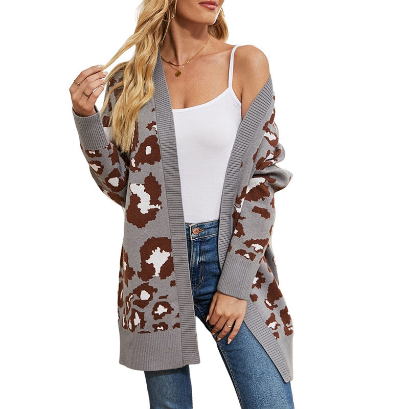 Fashion Long Cardigan Women's Sweaters V-neck Leopard Pattern Mid-length Rib Stitch Knitted Coat with Rib Stitch Long Sleeves Fall Winter, Gray
Fashion Long Cardigan Women's Sweaters V-neck Leopard Pattern Mid-length Rib Stitch Knitted Coat with Rib Stitch Long Sleeves Fall Winter, Gray
