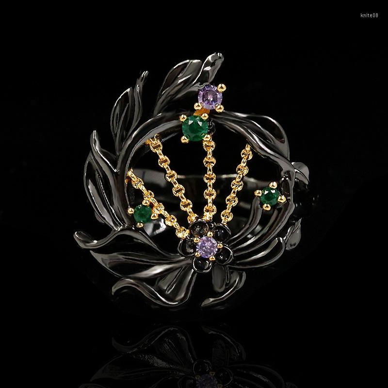 Cluster Rings Unique Shape Design Silver Inlaid Colorful Crystal Geometric Flower Black Ring Neo-gothic Exquisite Ladies Jewelry
Cluster Rings Unique Shape Design Silver Inlaid Colorful Crystal Geometric Flower Black Ring Neo-gothic Exquisite Ladies Jewelry