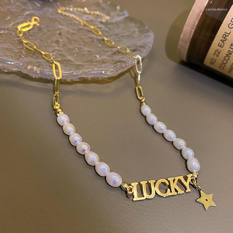 Pendant Necklaces Luxury Baroque Freshwater Pearl Lucky Letter Clavicle Chain Necklace For Women Party Stainless Steel Choker Jewelry
Pendant Necklaces Luxury Baroque Freshwater Pearl Lucky Letter Clavicle Chain Necklace For Women Party Stainless Steel Choker Jewelry