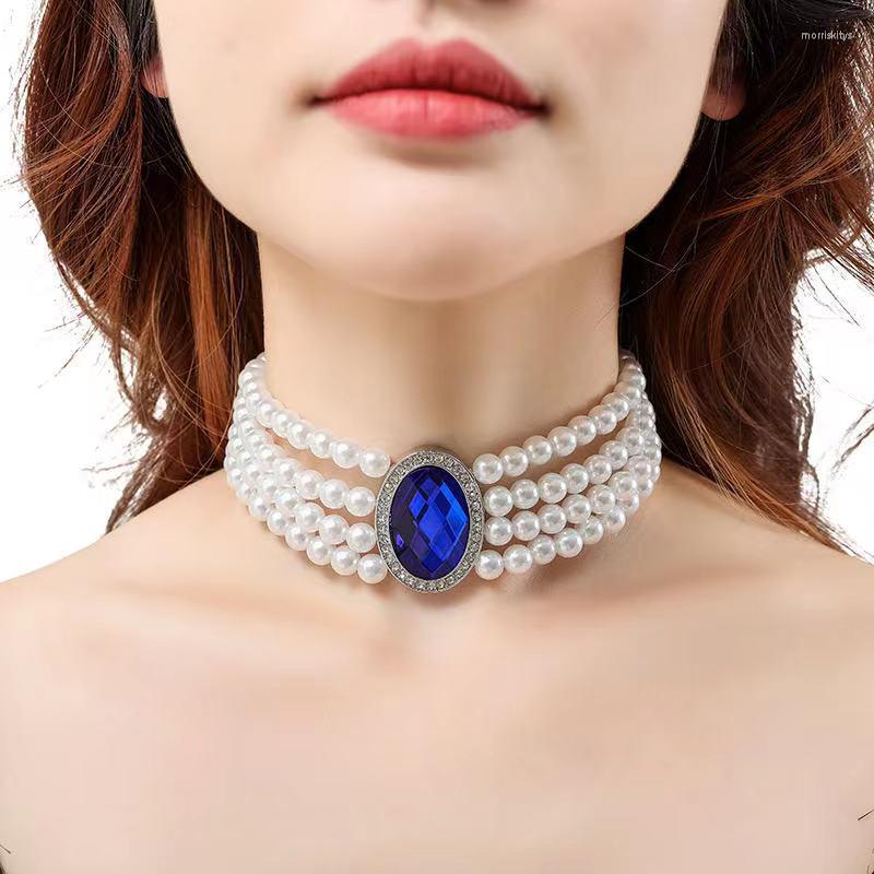 Choker KMVEXO Elegant Baroque Three Strands Collar Pearl Blue Crystal Necklace For Women Girls Wedding Vintage Party Jewelry
Choker KMVEXO Elegant Baroque Three Strands Collar Pearl Blue Crystal Necklace For Women Girls Wedding Vintage Party Jewelry