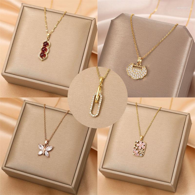 Pendant Necklaces Luxury Zircon Lock Butterfly Round Necklace Stainless Steel Chain Choker Jewelry Party Gifts For Women Girls
Pendant Necklaces Luxury Zircon Lock Butterfly Round Necklace Stainless Steel Chain Choker Jewelry Party Gifts For Women Girls