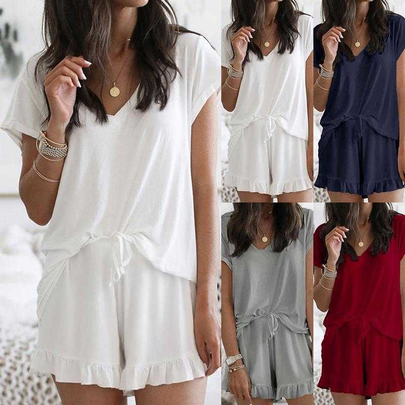 Summer Womens Clothing Home Wear Pant Two Piece V Neck Solid Color Casual Suit, Gray
Summer Womens Clothing Home Wear Pant Two Piece V Neck Solid Color Casual Suit, Gray