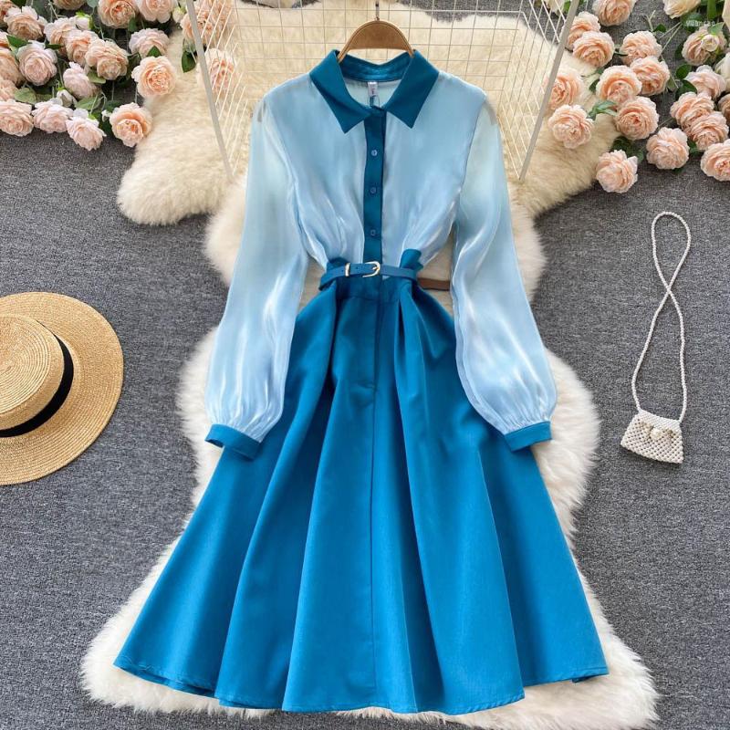 Casual Dresses French Dress Hepburn Style High Sense Temperament Collar Closed Waist Thin High-end Atmosphere A-word Medium Length Dresse, Blue
Casual Dresses French Dress Hepburn Style High Sense Temperament Collar Closed Waist Thin High-end Atmosphere A-word Medium Length Dresse, Blue