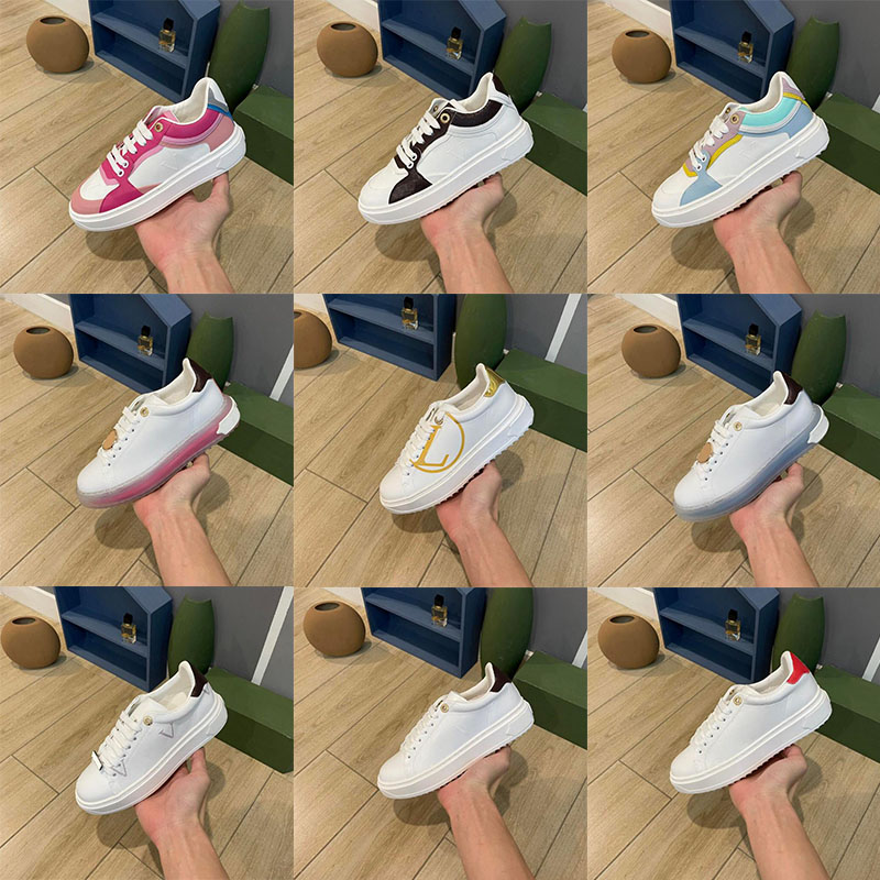 Brand-name shoes quality casual shoes women's Luxurys white pink blue outdoor running shoes printed calf leather Time Out luxury casual shoes sneakers., Clear