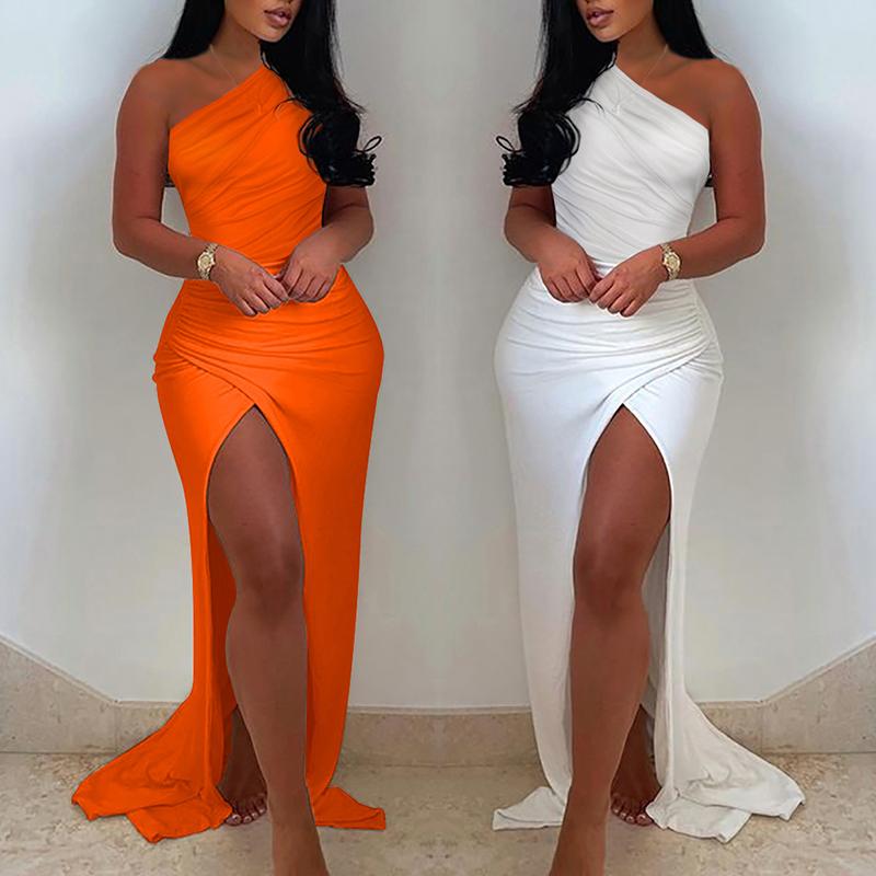 Casual Dresses 2023 Summer Elegant Solid One Shoulder High Split Thigh Ruched Maxi Floor Dress White Sexy Corset Asymmetric Party Robes Fema
Casual Dresses 2023 Summer Elegant Solid One Shoulder High Split Thigh Ruched Maxi Floor Dress White Sexy Corset Asymmetric Party Robes Fema