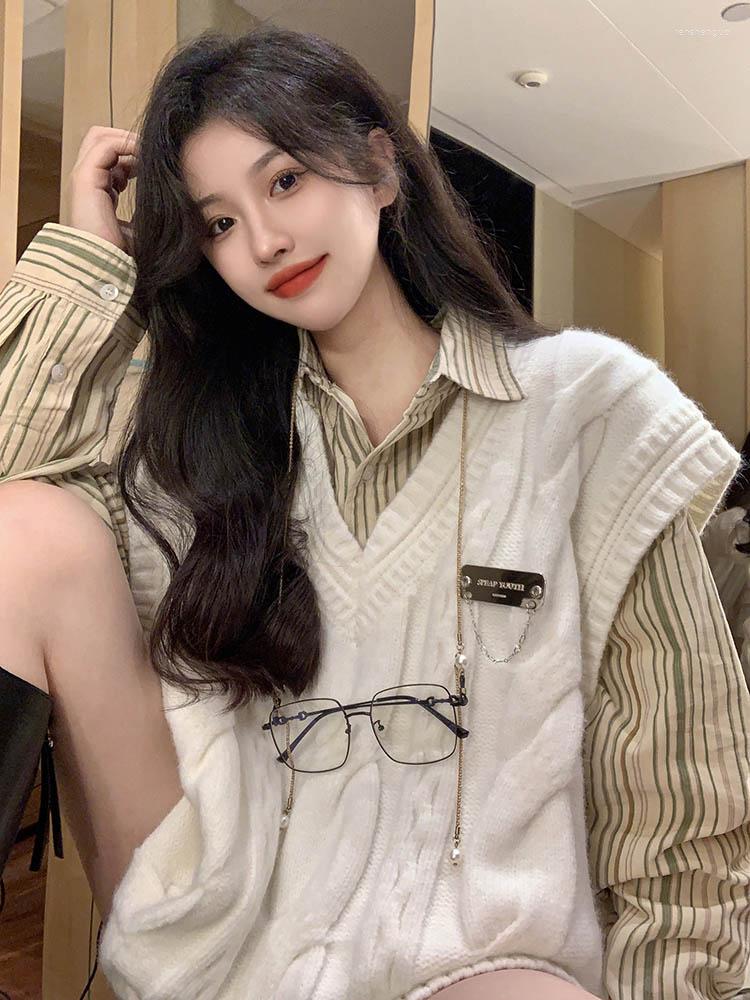 Women's Sweaters Oversized Sweater V-neck Knitted Vest Striped Long Sleeve Shirt Pullover 2023 Autumn/Winter Womens Clothes Fashion Suit
Women's Sweaters Oversized Sweater V-neck Knitted Vest Striped Long Sleeve Shirt Pullover 2023 Autumn/Winter Womens Clothes Fashion Suit